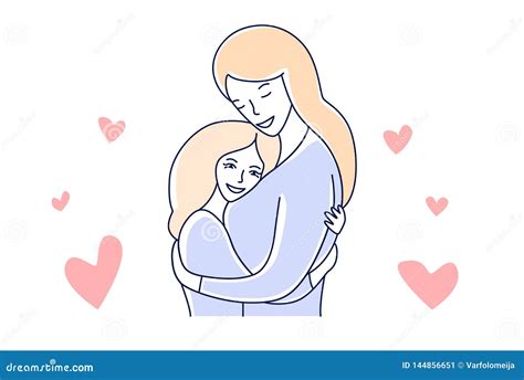 Mother Daughter Hugging Cartoon