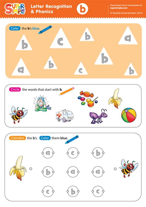 Letter Recognition And Phonics Worksheet B Lowercase Super Simple