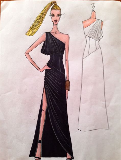 Fashion Sketch Of My Nikolaki Fall 2014 Gown One Shoulder Side Cowl