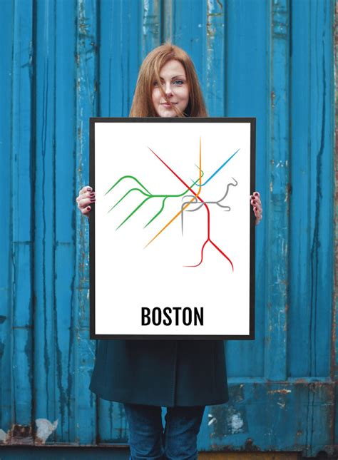 Boston Subway Map Print Boston T Transit Map Poster Etsy