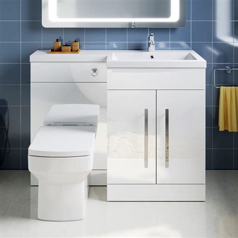Bathroom Sink Unit Cabinet Vanity White Right Hand Basin Storage With Toilet Ebay