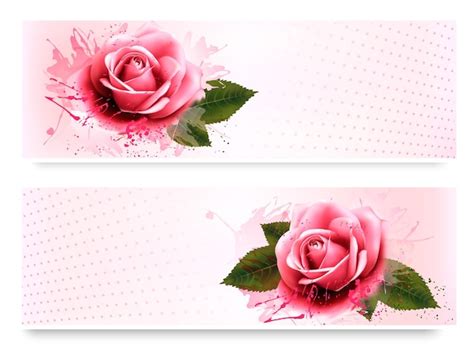 Premium Vector Holiday Banners With Pink Beautiful Roses Vector