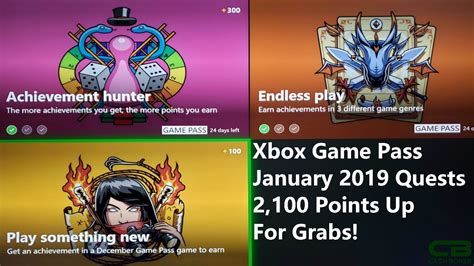 Xbox Game Pass Quests For January 2019 2100 Microsoft Rewards Points