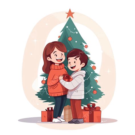 Mãe E Filho Em Pé Perto Da árvore De Natal E Se Abraçando Png Família