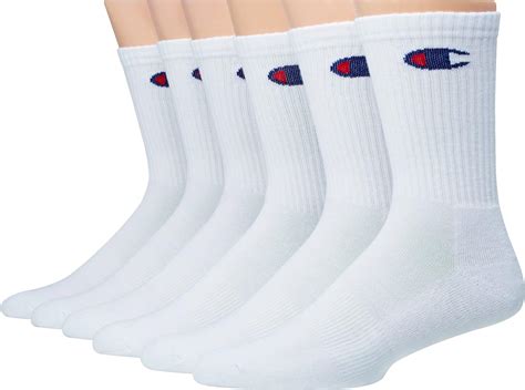 Champion Mens Crew Sock 6 Pack With T Box White One Size Amazon