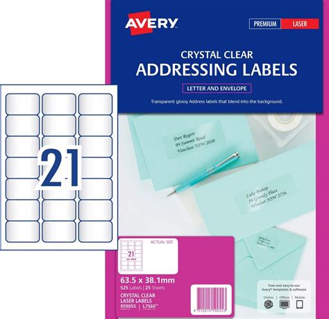Avery Crystal Clear Address Labels For Laser Printers 635 X 381 Mm 5