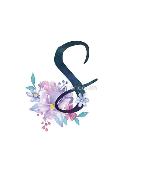 The Letter S Is Decorated With Flowers And Leaves