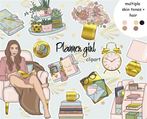 Planner Girl Clipart Clip Art Fashion Illustration Instant Etsy