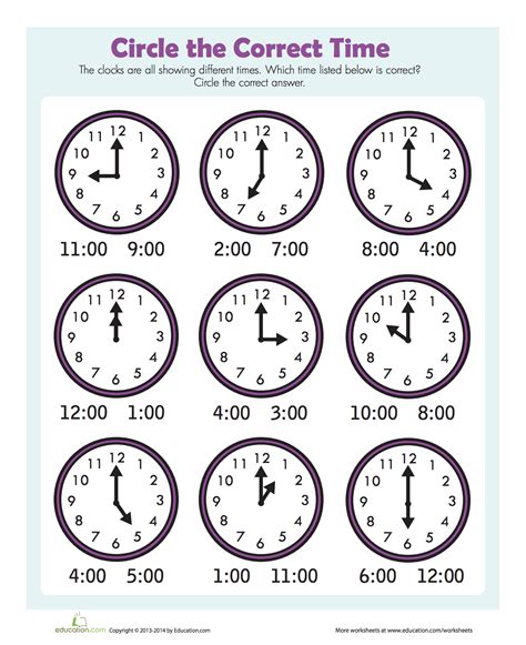 Learning To Tell Time Worksheets Kindergarten