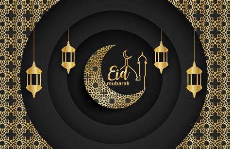 Eid Mubarak Ramadan Mubarak Achtergrond Ontwerp Met Maan Gouden