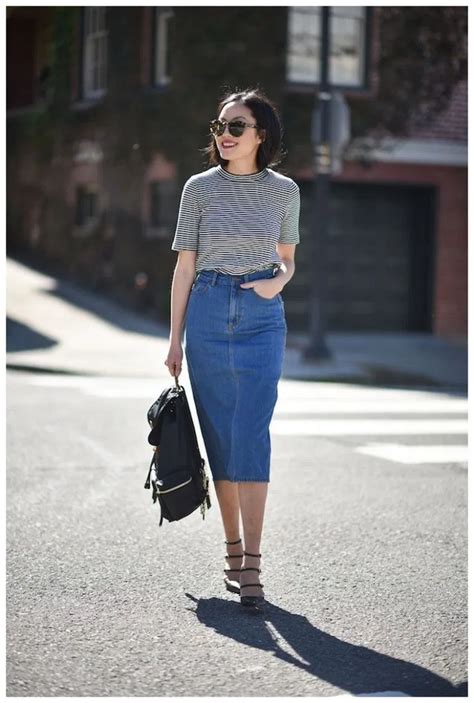 60 Smart Style Combination Tips Use Midi Skirt 1 Skirt Outfits Denim Skirt Stylish Denim Skirt