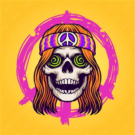 Premium Vector Hippie Skull Character