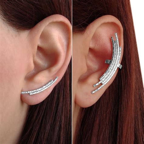 mismatched earring cuffs sterling silver earrings earcuff etsy ear cuff ear climbers