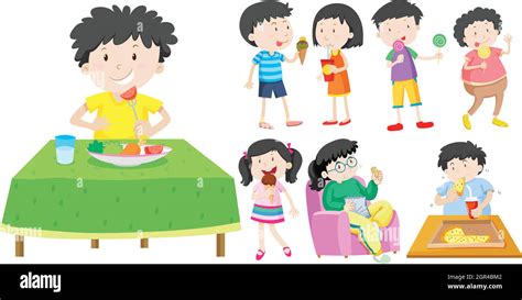 Children Eating Healthy And Unhealthy Food Stock Vector Image And Art Alamy