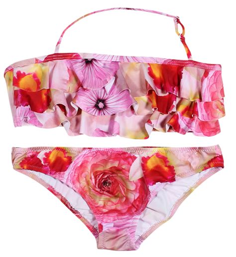 Dreamy Large Pink Flower Ruffled Bikini Girls Pink Swimsuit Pink