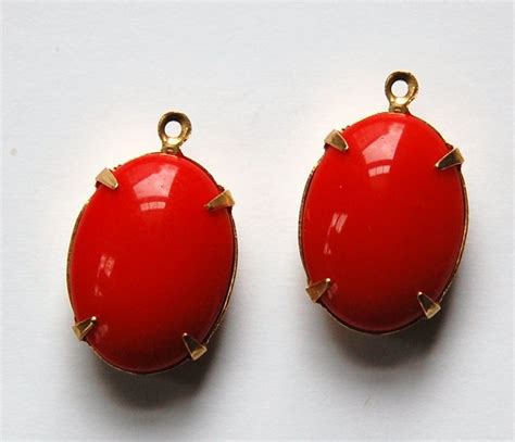 Vintage Opaque Red Stone In 1 Loop Brass Setting Ovl003rr Etsy