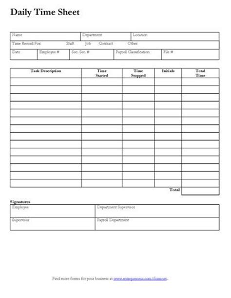 7 Best Images Of Printable Daily Time Log Daily Work Log