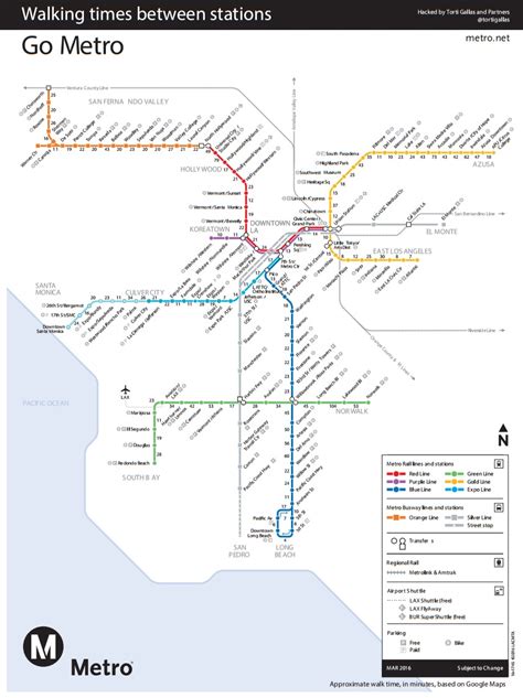 New Map Shows Walk Time Between La Metro Stations
