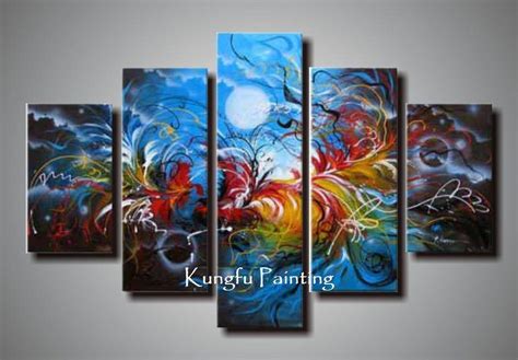 2019 100 Hand Painted Unframed Abstract 5 Panel Canvas