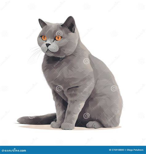 A Gray Cat With Orange Eyes Sitting On A White Background With A White Background And A Black
