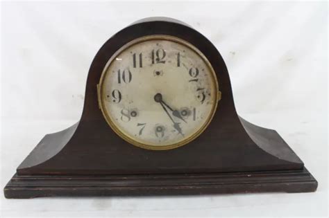 Vintage Antique Waterbury Brown Wooden Mantle Shelf Chime Clock No 901