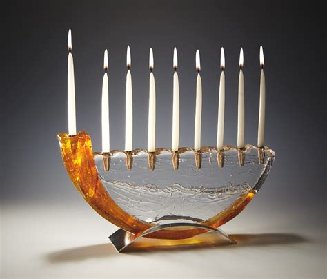 Saffron Shofar Menorah By Joel And Candace Bless Art Glass Menorah