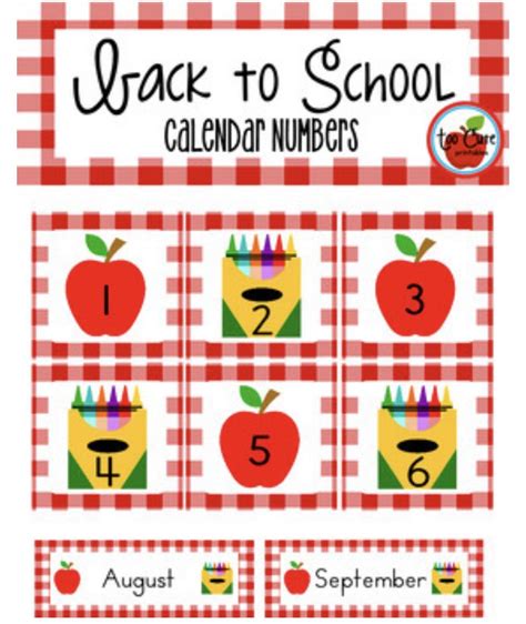 Back To School Calendar Numbers School Calendar Calendar Numbers