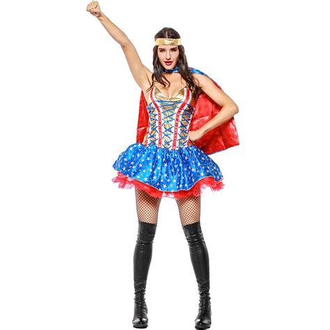 Adult Anime Superhero Wonder Woman Costume With Cloak Cosplay For Girl