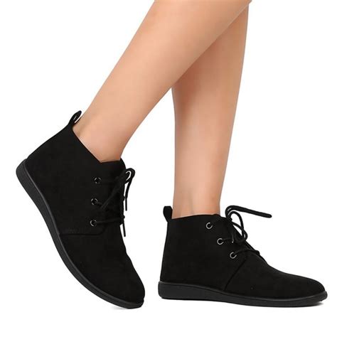 women s lace up flat booties slip on ankle boots soft casual desert oxford sc02 black