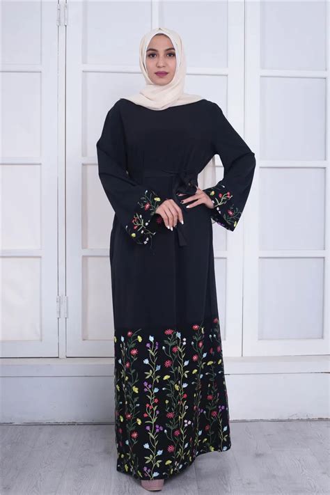 Fashion Women Muslim Abaya Dress O Neck Long Sleeve Elegant Saudi