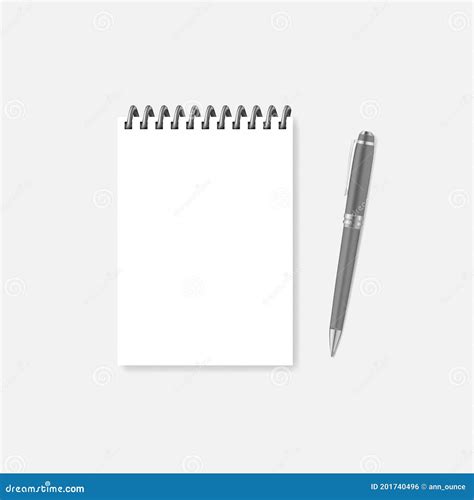 Wire Bound Blank A5 Notebook With Pen Realistic Vector Mock Up Stock