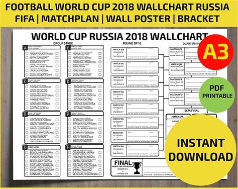 Wallchart Fifa 2018 World Cup Russia Pdf Printable Bracket Etsy