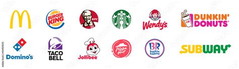 Popular Fast Food Restaurants Logo Set Mcdonald S Starbucks Subway