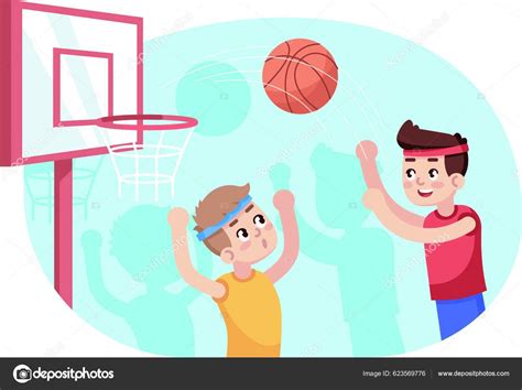 Boys Playing Basketball Flat Vector Illustration Sports Section