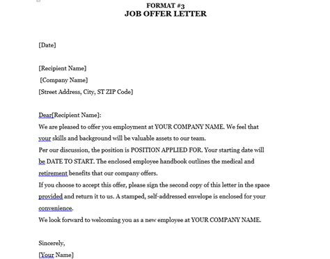 Best 5 Free Job Offer Letter Templates Format Samples