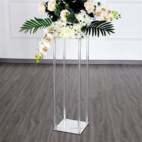 Balsacircle 32 In Tall Clear Crystal Rectangular Stand Flower Vase