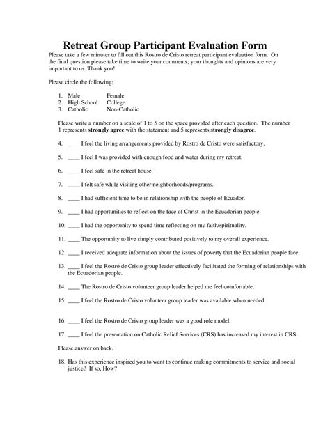 Free 14 Retreat Evaluation Forms In Pdf