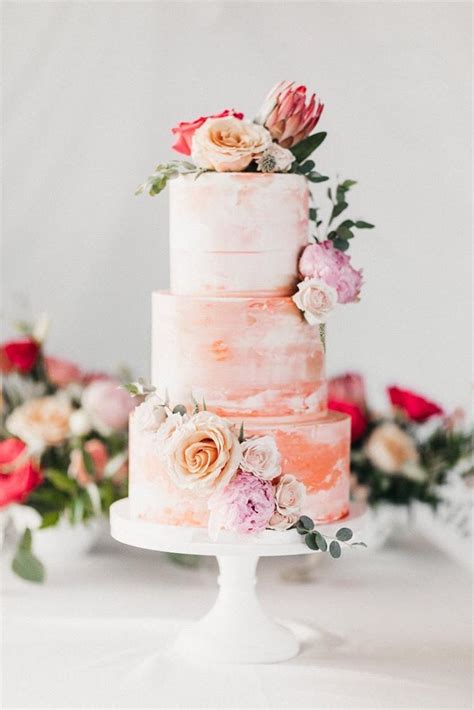 Peach And Blush Watercolor Wedding Cake Wedding Cake Peach Color