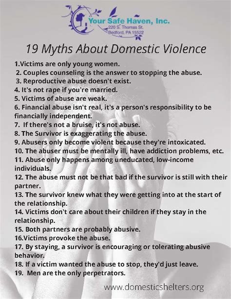 19 Myths About Domestic Violence Your Safe Haven Inc