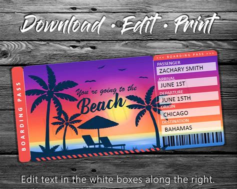 Surprise Beach Trip Ticket Tropical Vacation Tickets Instant Download