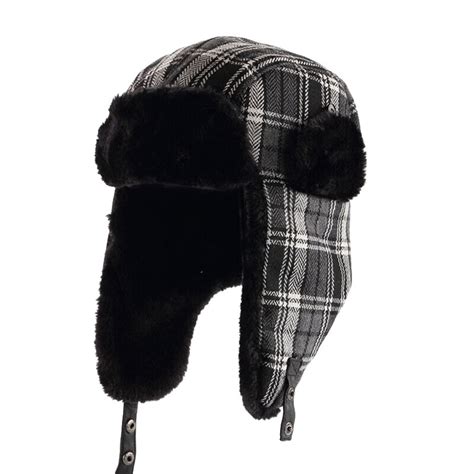 Mens Aviator Winter Hat With Ear Flaps Warm Plaid Ski Bomber Hat