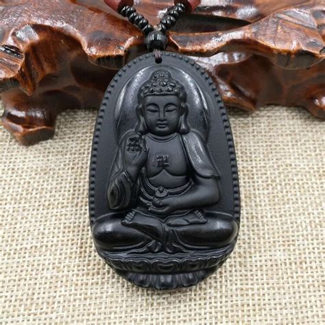 A 80 Hand Carved Buddha Grade A Natural Black Obsidian Jade Pendant