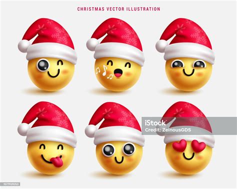 Christmas Emojis Characters Vector Set Design Christmas Emoji Emoticons