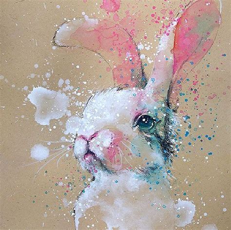 Splashed Watercolor Paintings By Tilen Ti Bunny Watercolor Art