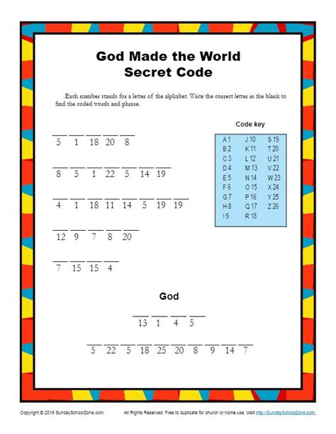 God Made The World Secret Code Childrens Bible Activities Sunday