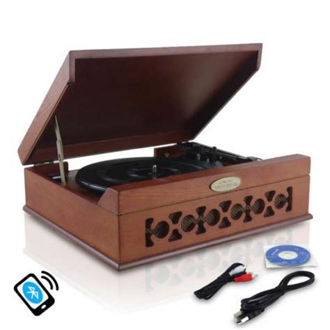 Vintage Classic Style Bluetooth Turntable Vinyl Record Player With