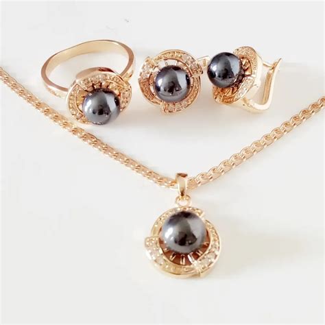 Buy New Fashion Jewelry Set Luxury Black Pearl 585