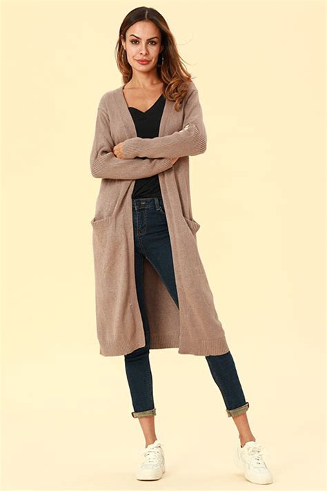 Lovely Chic Long Sleeves Light Tan Cardigan Sweaterslw Fashion Online