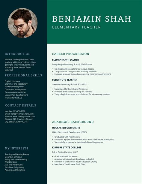 Blue And Green Simple Teacher Resume Templates By Canva