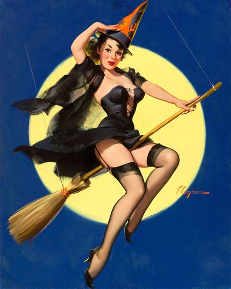 Vintage Pin Up Witch Print Classic Witch On Broom Wall Decor Etsy